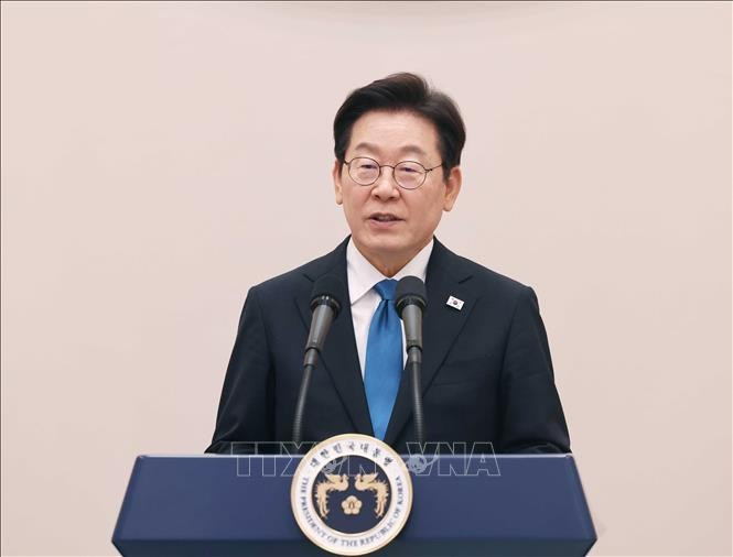 Tổng thống Hàn Quốc Lee Jae Myung phát biểu. Ảnh: Thống Nhất/TTXVN Tổng thống Hàn Quốc Lee Jae Myung phát biểu. Ảnh: Thống Nhất/TTXVN