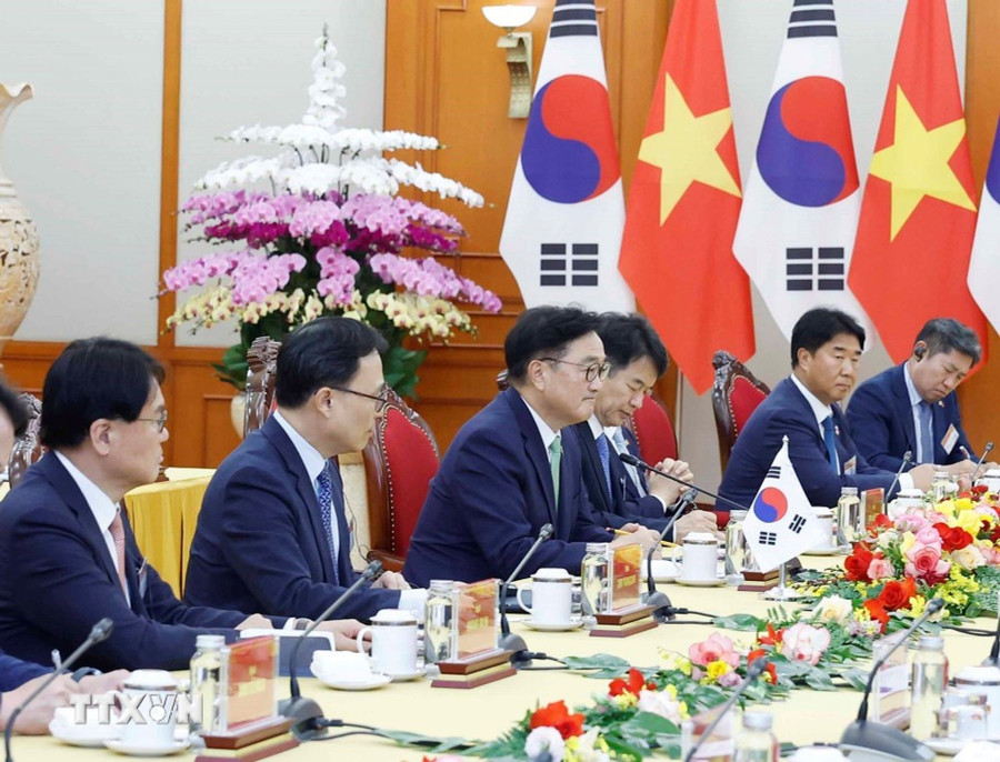 Chủ tịch Quốc hội Đại Hàn Dân Quốc Woo Won Shik tại buổi tiếp. (Ảnh: Thống Nhất/TTXVN)