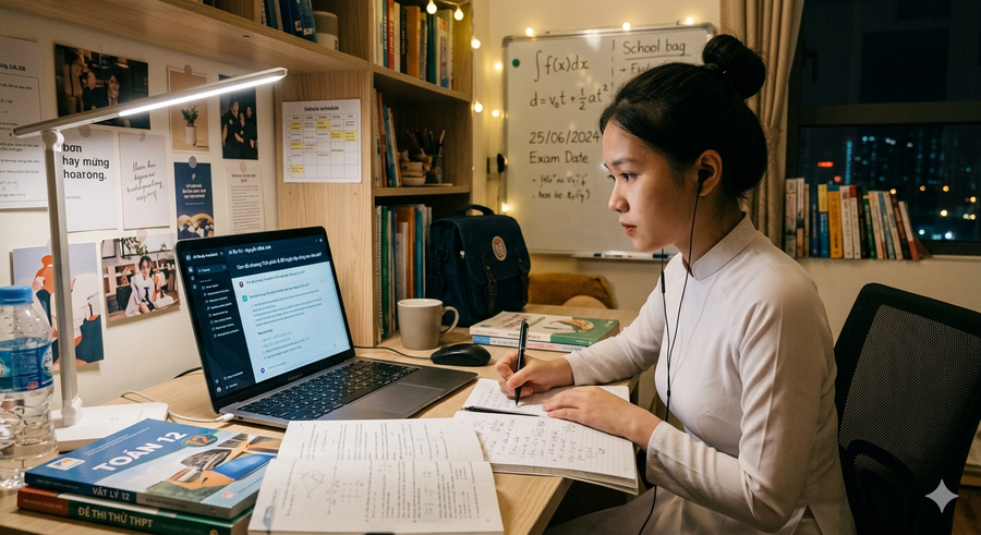 Ảnh minh họa. Học sinh đang ôn thi với AI.