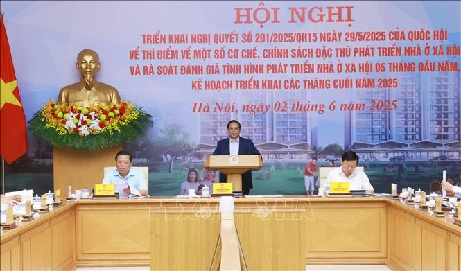 Thủ tướng Phạm Minh Chính chủ trì Hội nghị triển khai Nghị quyết của Quốc hội về thí điểm một số cơ chế, chính sách đặc thù phát triển nhà ở xã hội. (Ảnh: Dương Giang/TTXVN) Thủ tướng Phạm Minh Chính chủ trì Hội nghị triển khai Nghị quyết của Quốc hội về thí điểm một số cơ chế, chính sách đặc thù phát triển nhà ở xã hội. (Ảnh: Dương Giang/TTXVN)