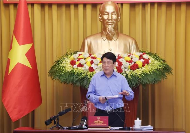 Chủ tịch nước Lương Cường phát biểu chỉ đạo. (Ảnh: Lâm Khánh/TTXVN) Chủ tịch nước Lương Cường phát biểu chỉ đạo. (Ảnh: Lâm Khánh/TTXVN)
