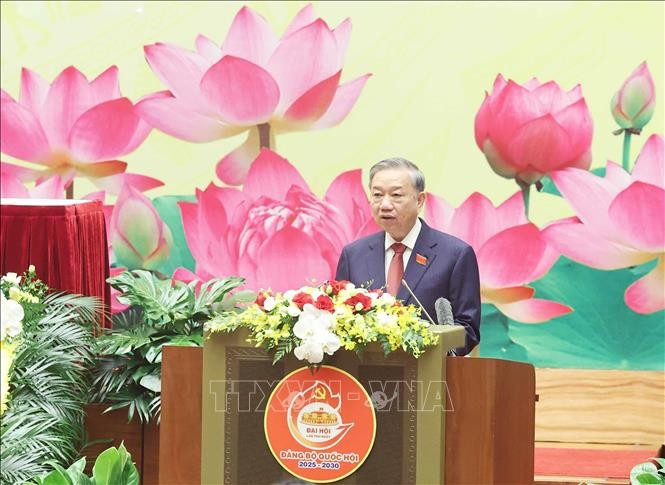 Tổng Bí thư Tô Lâm phát biểu chỉ đạo Đại hội đại biểu Đảng bộ Quốc hội lần thứ nhất. Ảnh: Thống Nhất/TTXVN