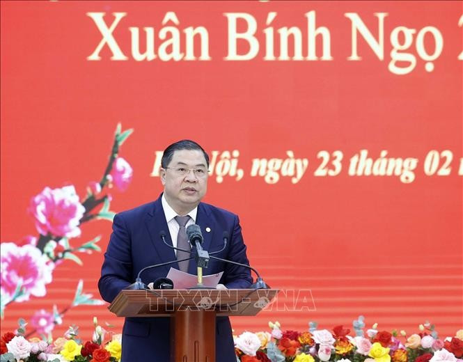 Đồng chí Phạm Gia Túc, Uỷ viên Bộ Chính trị, Chánh Văn phòng Trung ương Đảng phát biểu. Ảnh: Thống Nhất/TTXVN