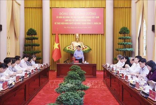 Chủ tịch nước Lương Cường phát biểu chỉ đạo. (Ảnh: Lâm Khánh/TTXVN)