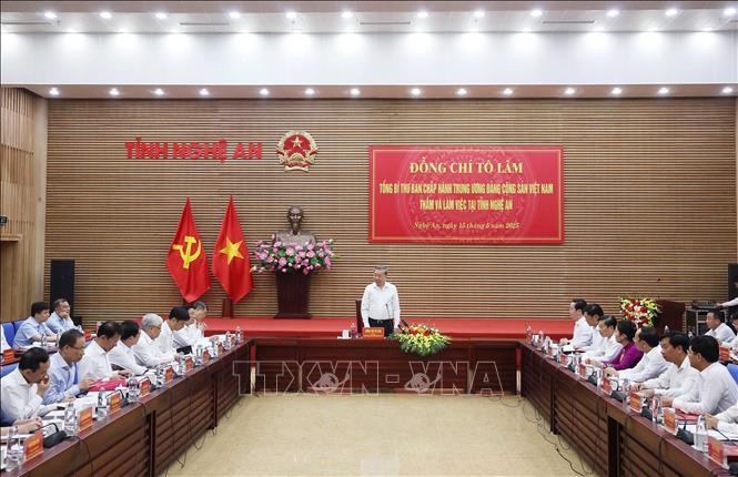 Tổng Bí thư Tô Lâm phát biểu tại buổi làm việc. (Ảnh: Thống Nhất/TTXVN) Tổng Bí thư Tô Lâm phát biểu tại buổi làm việc. (Ảnh: Thống Nhất/TTXVN)