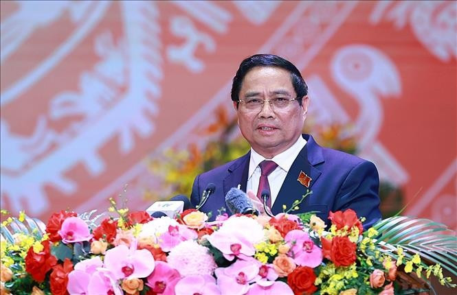 Thủ tướng Phạm Minh Chính trình bày diễn văn kỷ niệm 80 năm thành lập Chính phủ. Ảnh: Dương Giang/TTXVN