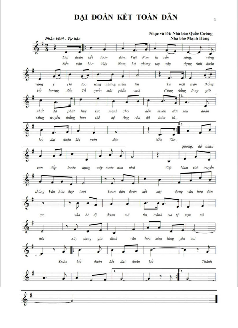 Ca khúc &quot;Đại đoàn kết toàn dân&quot; do hai nhà báo Phạm Quốc Cường và Nguyễn Mạnh Hùng sáng tác nhân dịp kỉ niệm 95 năm Ngày Đại đoàn kết toàn dân (18/11/1930 - 18/11/2025).
