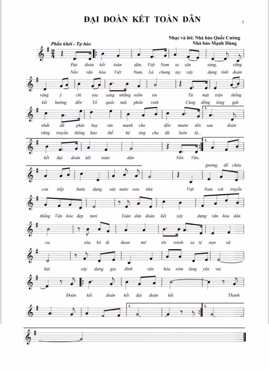 Ca khúc "Đại đoàn kết toàn dân" do hai nhà báo Phạm Quốc Cường và Nguyễn Mạnh Hùng sáng tác nhân dịp kỉ niệm 95 năm Ngày Đại đoàn kết toàn dân (18/11/1930 - 18/11/2025).