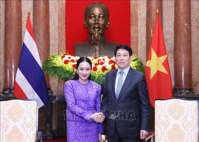 Chủ tịch nước Lương Cường tiếp Thủ tướng Thái Lan Paetongtarn Shinawatra. (Ảnh: Lâm Khánh/TTXVN)