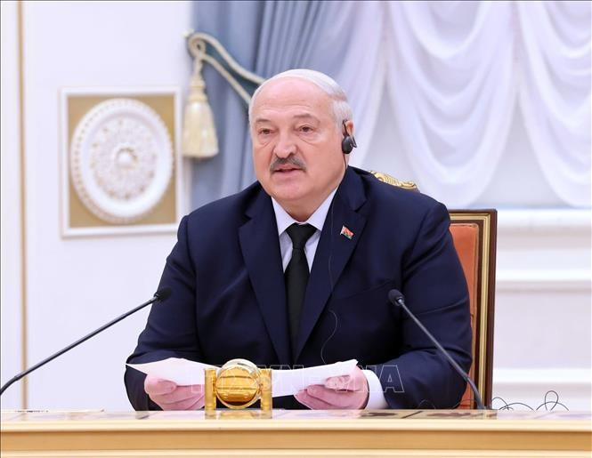 Tổng thống Belarus Aleksandr Lukashenko phát biểu tại cuộc hội đàm chính thức với Tổng Bí thư Tô Lâm. (Ảnh: Thống Nhất/TTXVN) Tổng thống Belarus Aleksandr Lukashenko phát biểu tại cuộc hội đàm chính thức với Tổng Bí thư Tô Lâm. (Ảnh: Thống Nhất/TTXVN)
