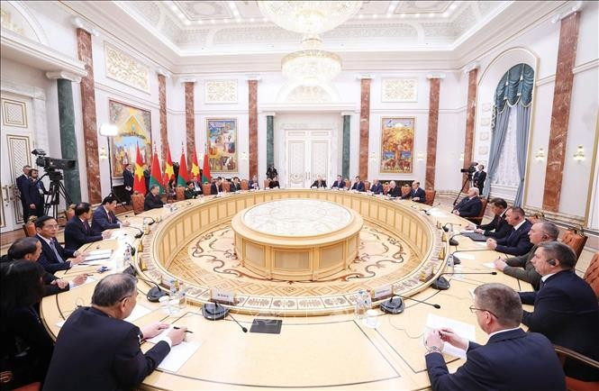 Tổng Bí thư Tô Lâm hội đàm chính thức với Tổng thống Belarus Aleksandr Lukashenko. (Ảnh: Thống Nhất/TTXVN) Tổng Bí thư Tô Lâm hội đàm chính thức với Tổng thống Belarus Aleksandr Lukashenko. (Ảnh: Thống Nhất/TTXVN)