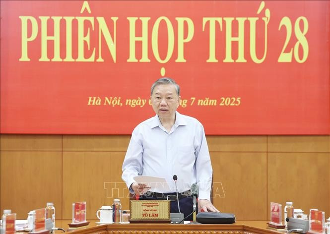 Tổng Bí thư Tô Lâm, Trưởng Ban Chỉ đạo Trung ương về phòng, chống tham nhũng, lãng phí, tiêu cực phát biểu tại Phiên họp thứ 28 của Ban Chỉ đạo. (Ảnh: Thống Nhất/TTXVN)