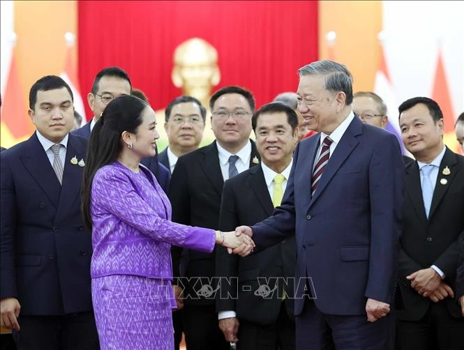 Tổng Bí thư Tô Lâm tiếp Thủ tướng Thái Lan Paetongtarn Shinawatra. (Ảnh: Thống Nhất/TTXVN) Tổng Bí thư Tô Lâm tiếp Thủ tướng Thái Lan Paetongtarn Shinawatra. (Ảnh: Thống Nhất/TTXVN)