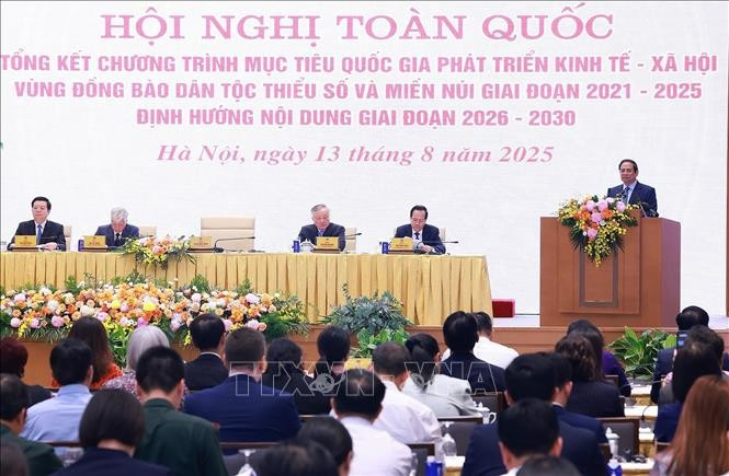 Thủ tướng Phạm Minh Chính phát biểu tại Hội nghị toàn quốc Tổng kết Chương trình mục tiêu quốc gia phát triển kinh tế - xã hội vùng đồng bào dân tộc thiểu số. (Ảnh: Dương Giang/TTXVN) Thủ tướng Phạm Minh Chính phát biểu tại Hội nghị toàn quốc Tổng kết Chương trình mục tiêu quốc gia phát triển kinh tế - xã hội vùng đồng bào dân tộc thiểu số. (Ảnh: Dương Giang/TTXVN)