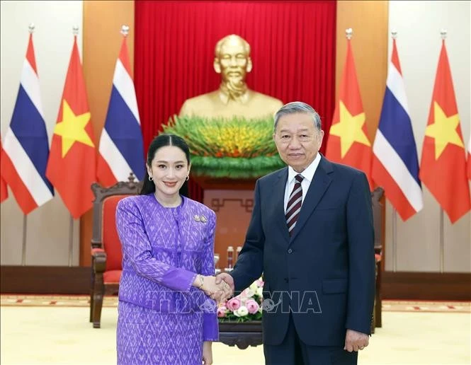 Tổng Bí thư Tô Lâm và Thủ tướng Thái Lan Paetongtarn Shinawatra. (Ảnh: Thống Nhất/TTXVN)