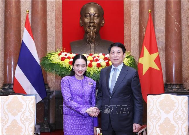 Chủ tịch nước Lương Cường tiếp Thủ tướng Thái Lan Paetongtarn Shinawatra. (Ảnh: Lâm Khánh/TTXVN)