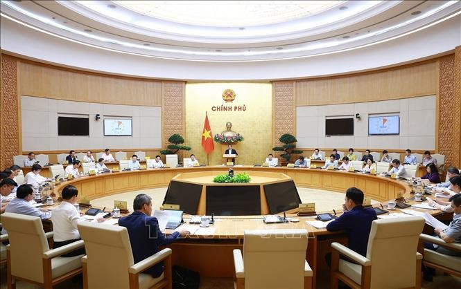 Phiên họp Chính phủ chuyên đề về xây dựng pháp luật tháng 4 (phiên thứ 2). (Ảnh: Dương Giang/TTXVN)