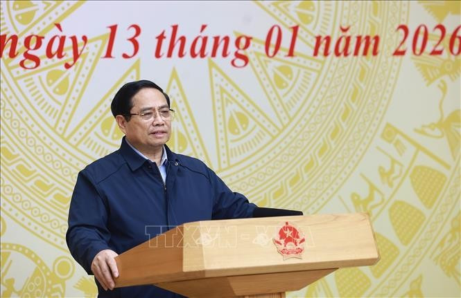 Thủ tướng Phạm Minh Chính chủ trì phiên họp thứ năm của BCĐ Trung ương về chính sách nhà ở và thị trường bất động sản. Ảnh: Dương Giang/TTXVN