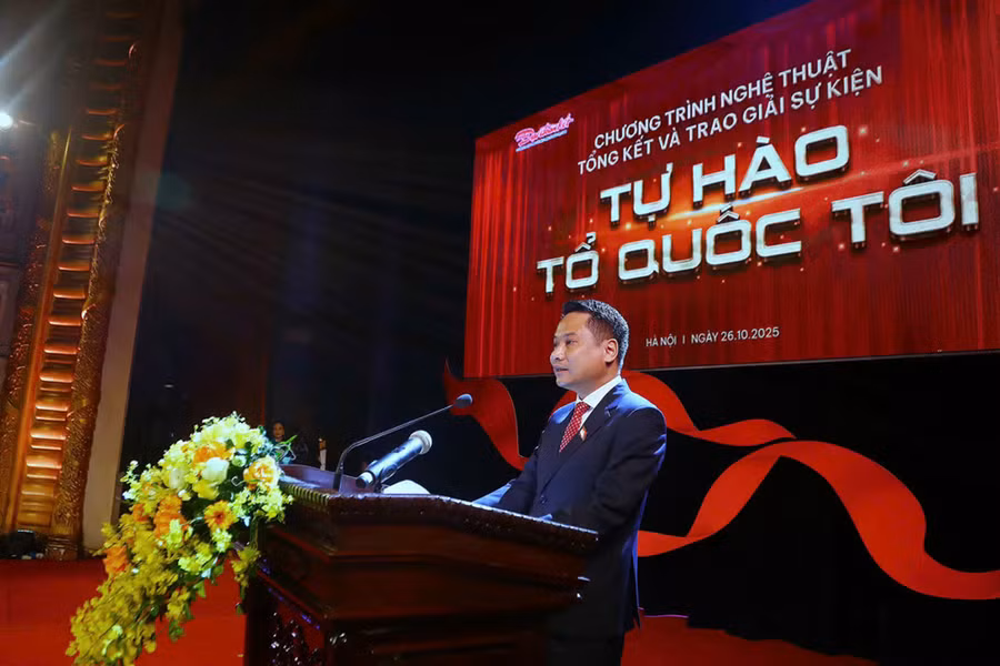 Tổng Biên tập Báo Đại đoàn kết Trương Thành Trung phát biểu tại chương trình. (Ảnh: Báo Đại đoàn kết)