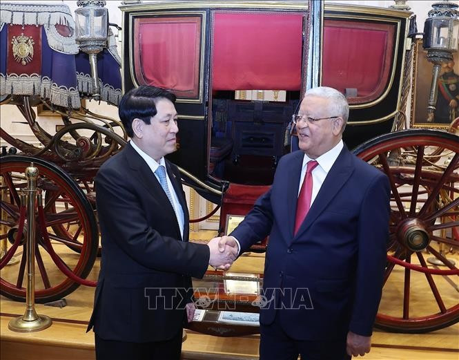 Chủ tịch nước Lương Cường và Chủ tịch Hạ viện Ai Cập Hanafy El-Gebaly tham quan trụ sở Hạ viện Ai Cập. (Ảnh: Lâm Khánh/TTXVN) Chủ tịch nước Lương Cường và Chủ tịch Hạ viện Ai Cập Hanafy El-Gebaly tham quan trụ sở Hạ viện Ai Cập. (Ảnh: Lâm Khánh/TTXVN)