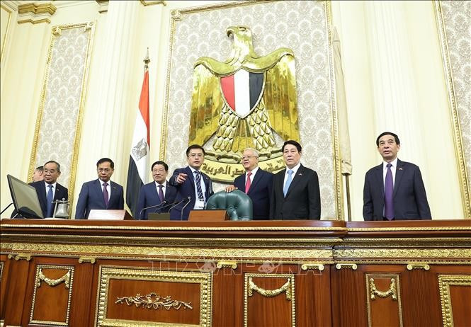 Chủ tịch nước Lương Cường và Chủ tịch Hạ viện Ai Cập Hanafy El-Gebaly tham quan trụ sở Hạ viện Ai Cập. (Ảnh: Lâm Khánh/TTXVN) Chủ tịch nước Lương Cường và Chủ tịch Hạ viện Ai Cập Hanafy El-Gebaly tham quan trụ sở Hạ viện Ai Cập. (Ảnh: Lâm Khánh/TTXVN)