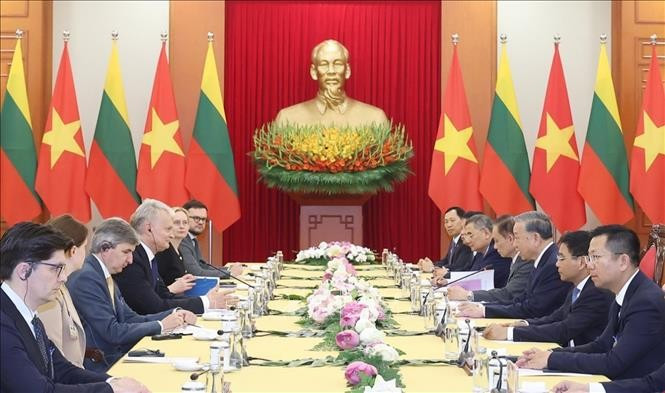 Tổng Bí thư Tô Lâm hội kiến Tổng thống Cộng hòa Litva Gitanas Nauseda. (Ảnh: Thống Nhất/TTXVN) Tổng Bí thư Tô Lâm hội kiến Tổng thống Cộng hòa Litva Gitanas Nauseda. (Ảnh: Thống Nhất/TTXVN)