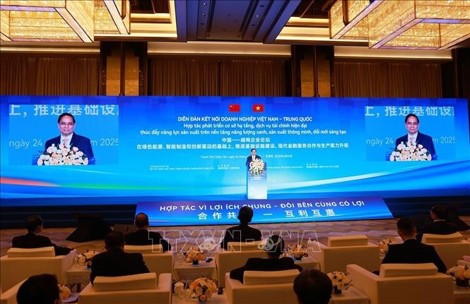 Thủ tướng Phạm Minh Chính phát biểu tại Diễn đàn kết nối doanh nghiệp Việt Nam - Trung Quốc. (Ảnh: Dương Giang/TTXVN) trung-24625a.jpg