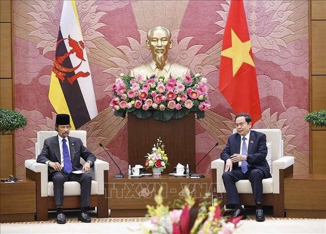 Chủ tịch Quốc hội Trần Thanh Mẫn hội kiến Quốc vương Brunei Darussalam Haji Hassanal Bolkiah. Ảnh: Doãn Tấn/TTXVN