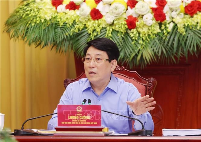 Chủ tịch nước Lương Cường phát biểu. (Ảnh: Lâm Khánh/TTXVN) Chủ tịch nước Lương Cường phát biểu. (Ảnh: Lâm Khánh/TTXVN)