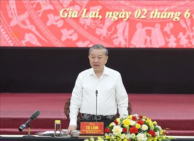 Tổng Bí thư Tô Lâm phát biểu chỉ đạo. (Ảnh: Thống Nhất/TTXVN)