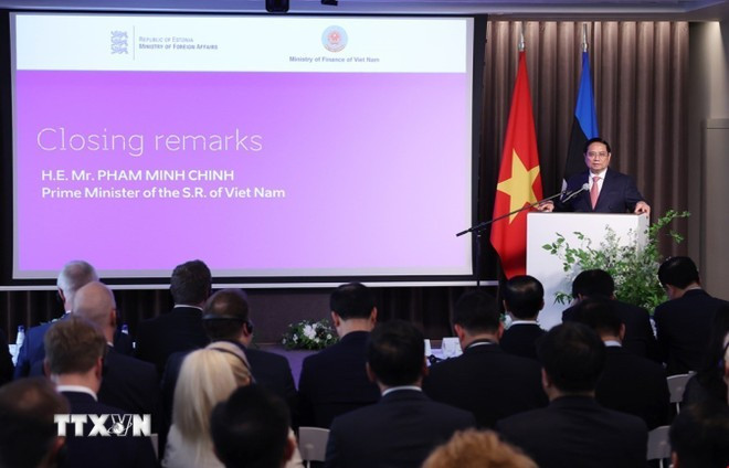 Thủ tướng Phạm Minh Chính phát biểu tại Diễn đàn doanh nghiệp Việt Nam-Estonia. (Ảnh: Dương Giang/TTXVN) Thủ tướng Phạm Minh Chính phát biểu tại Diễn đàn doanh nghiệp Việt Nam-Estonia. (Ảnh: Dương Giang/TTXVN)