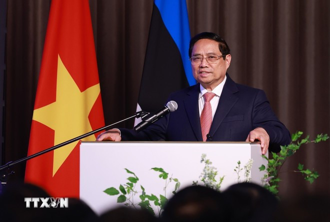 Thủ tướng Phạm Minh Chính phát biểu tại Diễn đàn doanh nghiệp Việt Nam-Estonia. (Ảnh: Dương Giang/TTXVN) Thủ tướng Phạm Minh Chính phát biểu tại Diễn đàn doanh nghiệp Việt Nam-Estonia. (Ảnh: Dương Giang/TTXVN)