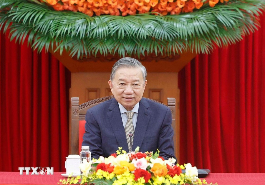 Tổng Bí thư Tô Lâm điện đàm Tổng thống Hàn Quốc Lee Jae Myung. (Ảnh: Thống Nhất/TTXVN)