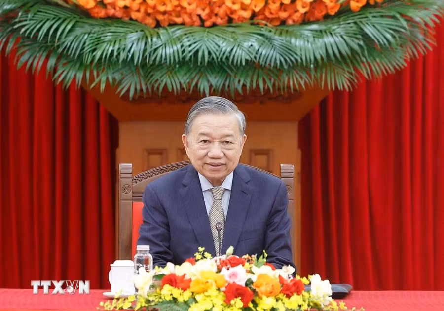 Tổng Bí thư Tô Lâm điện đàm Tổng thống Hàn Quốc Lee Jae Myung. (Ảnh: Thống Nhất/TTXVN)