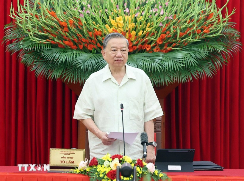 Tổng Bí thư Tô Lâm, Trưởng Ban Chỉ đạo Trung ương phát biểu. (Ảnh: Thống Nhất/TTXVN).