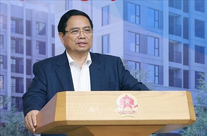Thủ tướng Phạm Minh Chính chủ trì Hội nghị sơ kết việc thực hiện chỉ tiêu phát triển nhà ở xã hội 7 tháng đầu năm 2025. (Ảnh: Dương Giang/TTXVN)