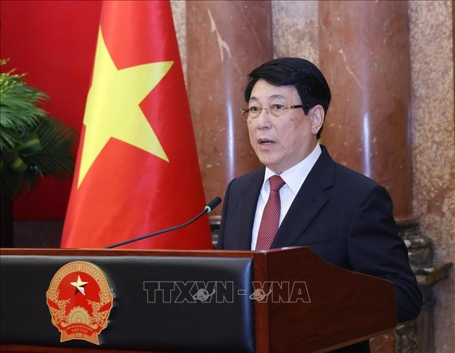 Chủ tịch nước Lương Cường phát biểu.( Ảnh: Lâm Khánh/TTXVN)