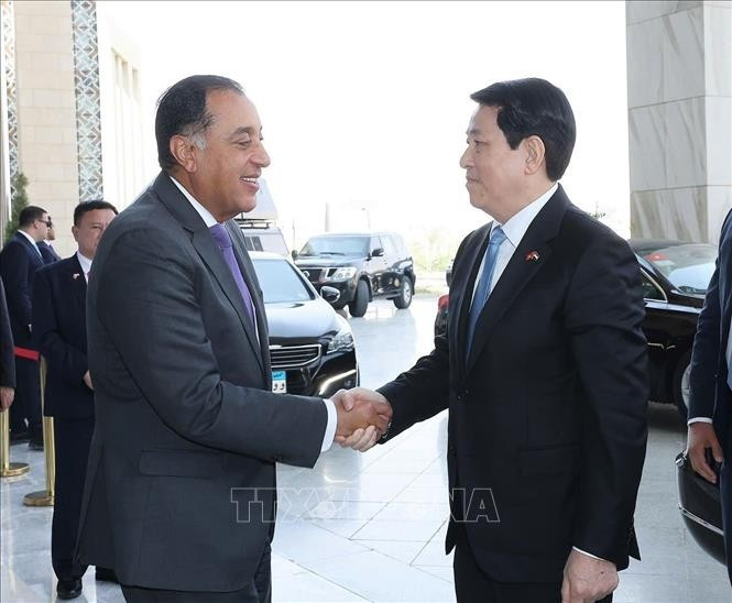 Chủ tịch nước Lương Cường hội kiến Thủ tướng Ai Cập Mostafa Madbouly. (Ảnh: Lâm Khánh/TTXVN)