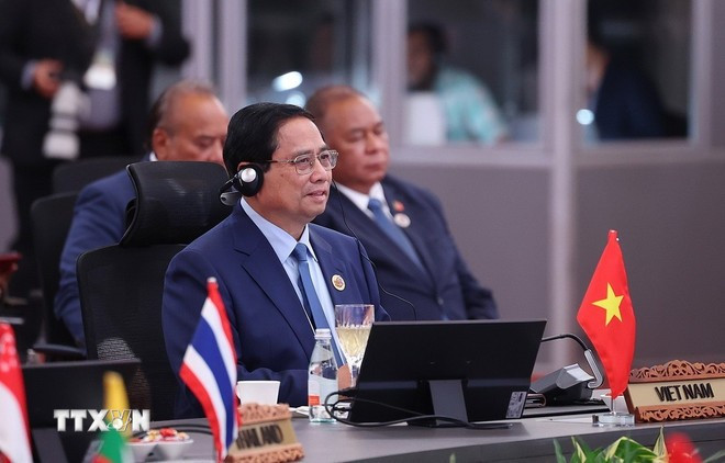 Thủ tướng Phạm Minh Chính phát biểu tại Hội nghị Cấp cao ASEAN-Hội đồng Hợp tác Vùng Vịnh (GCC) lần thứ hai. (Ảnh: Dương Giang/TTXVN).