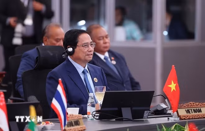 Thủ tướng Phạm Minh Chính phát biểu tại Hội nghị Cấp cao ASEAN-Hội đồng Hợp tác Vùng Vịnh (GCC) lần thứ hai. (Ảnh: Dương Giang/TTXVN).