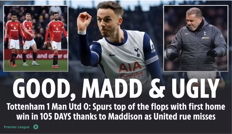 “Man Utd hiện tại đang kém cỏi nhất so với chính họ trong kỷ nguyên Premier League” – tờ SunSport bình luận sau cuộc so tài khuya 16/2: “Thua Tottenham khiến họ lần đầu tiên trong mùa giải rơi xuống nhóm 6 đội cuối bảng”. anh-man-hinh-2025-02-17-luc-043747.png