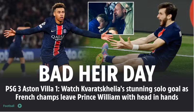 Hoàng tử William bộc lộ nhiều cung bậc cảm xúc khác nhau khi tới Paris dự khán trận đấu giữa PSG và đội khách Aston Villa. psg-00.png