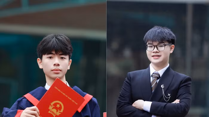 Em Phùng Quang Hưng (bên trái) và em Thân Đức Chính.