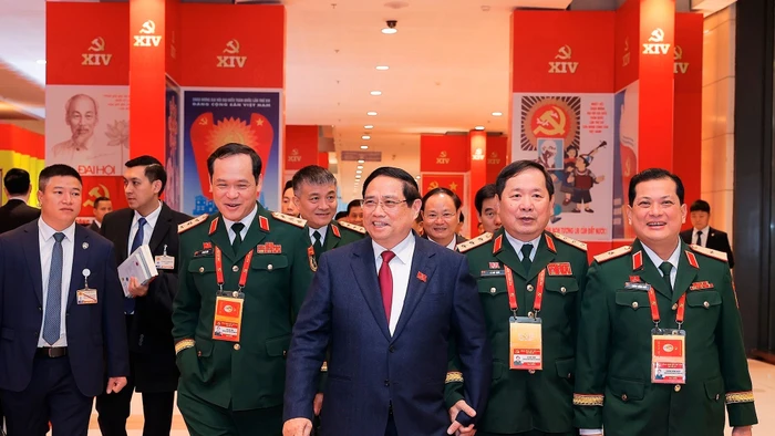 Thủ tướng Phạm Minh Chính đến dự ngày làm việc thứ tư Đại hội XIV của Đảng, sáng 22/1. Ảnh: TTXVN.