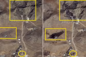 Hình ảnh căn cứ tên lửa ngầm Kermanshah ở phía tây Iran trước và sau vụ không kích của Israel