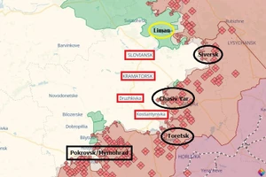 3 đầu cầu của Nga đánh chiếm 4 thành phố ở Donetsk