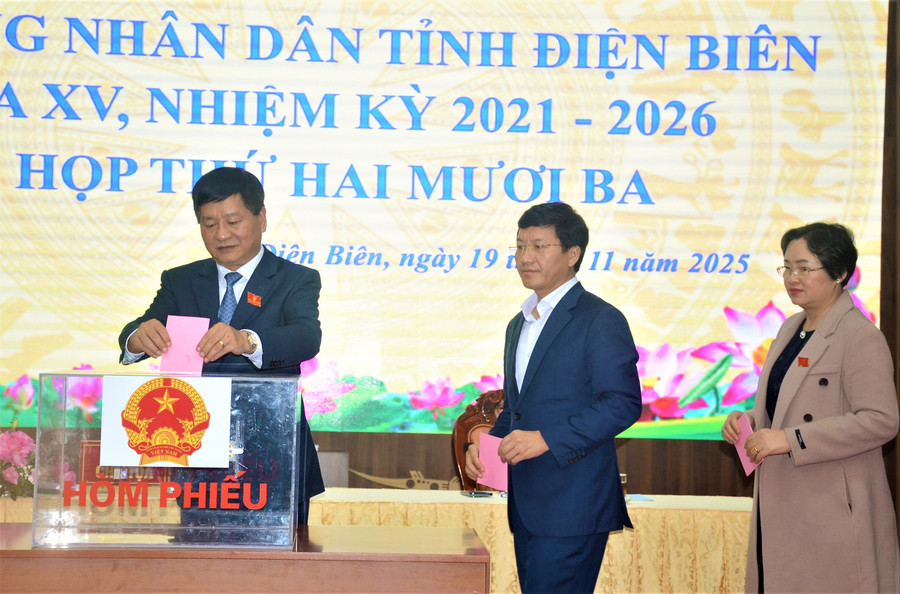 Đại biểu bỏ phiếu bầu chức vụ Chủ tịch UBND tỉnh Điện Biên.