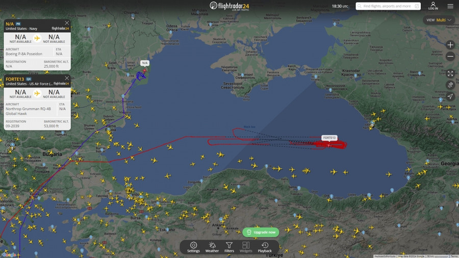 Máy bay trinh sát phương Tây liên tục hoạt động trên bầu trời Biển Đen. Máy bay trinh sát phương Tây liên tục hoạt động trên bầu trời Biển Đen.