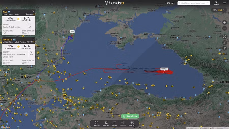 Máy bay trinh sát phương Tây liên tục hoạt động trên bầu trời Biển Đen.