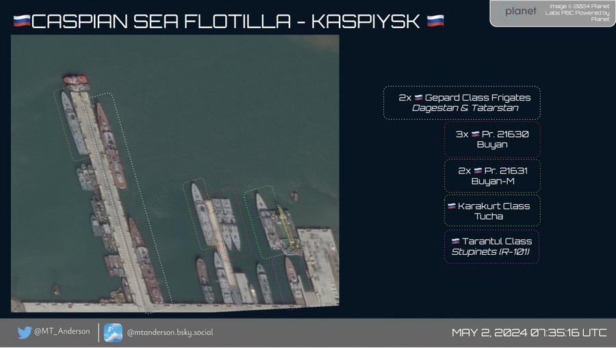 Ảnh vệ tinh ghi tại căn cứ Kaspiysk trên Biển Caspian.